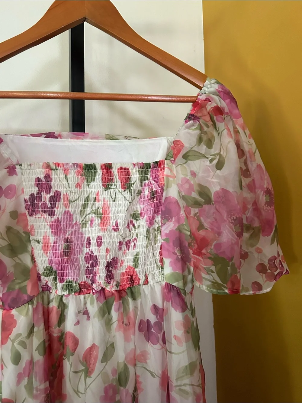 Abercrombie & Fitch Emerson Angel Sleeve Midi Dress Floral Pink Green NEW Small